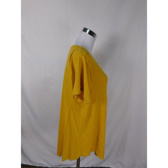 Wonderly Shirt Womens Large Yellow Lattice Neck Short Sleeve Linen Blend Tee Top - Picture 6 of 9